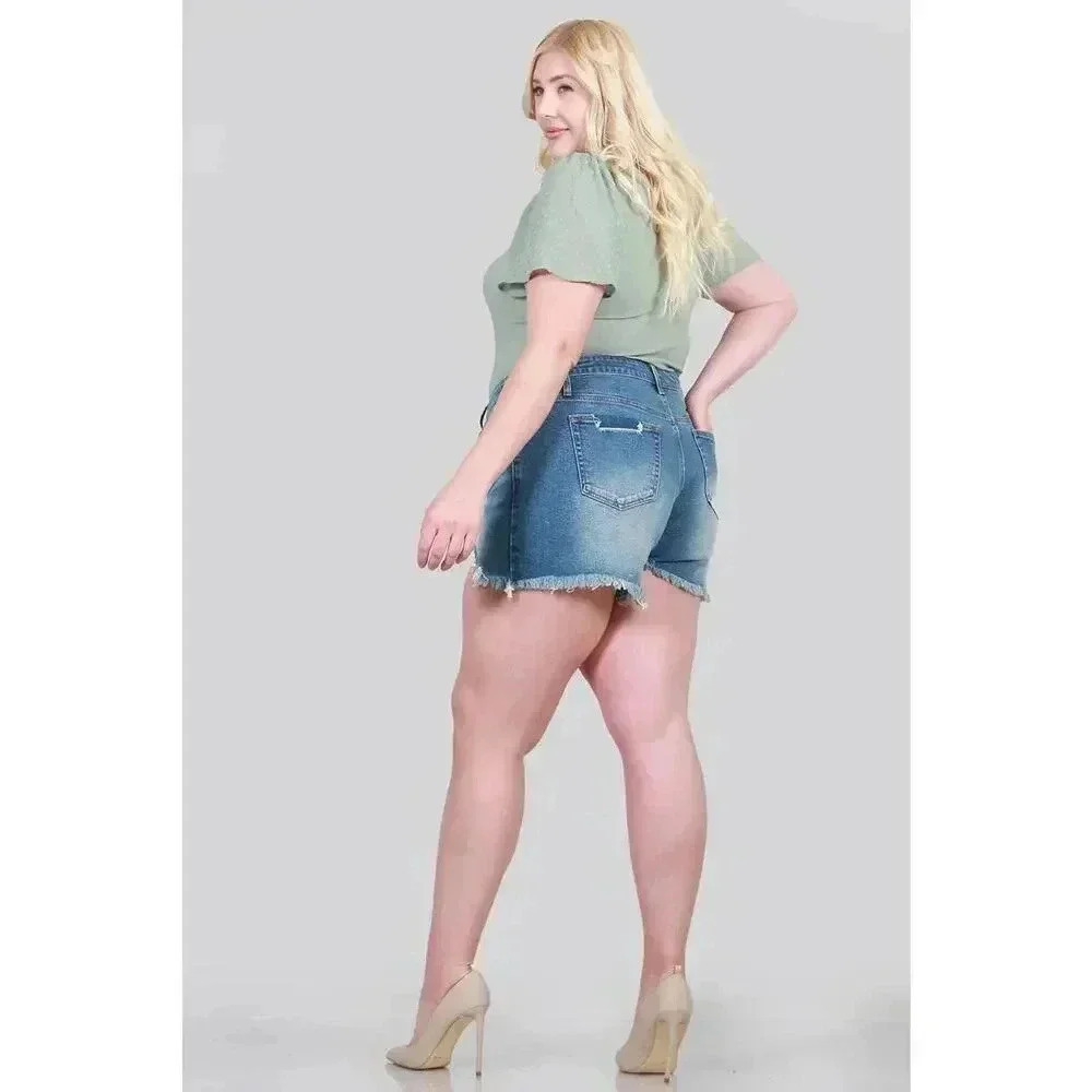 -HIGH RISE DISTRESSED SHORTS - Picture 3 of 10